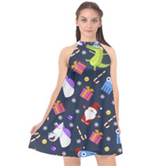 Colorful Funny Christmas Pattern Halter Neckline Chiffon Dress  by Uceng