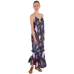 Colorful Funny Christmas Pattern Cami Maxi Ruffle Chiffon Dress by Uceng