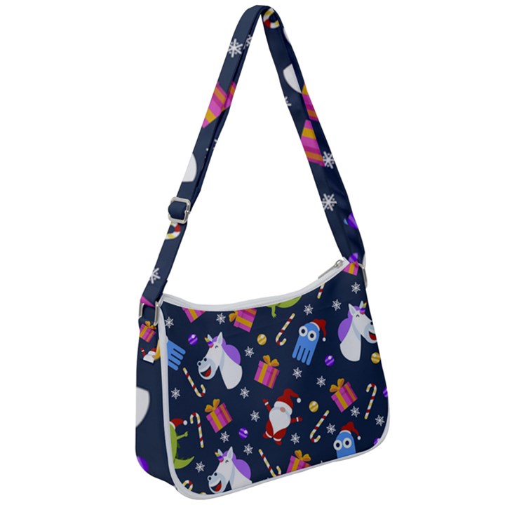 Colorful Funny Christmas Pattern Zip Up Shoulder Bag