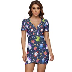 Colorful Funny Christmas Pattern Low Cut Cap Sleeve Mini Dress by Uceng