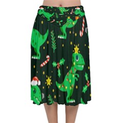 Christmas Funny Pattern Dinosaurs Velvet Flared Midi Skirt by Uceng