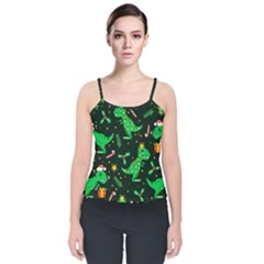 Christmas Funny Pattern Dinosaurs Velvet Spaghetti Strap Top by Uceng