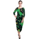 Christmas Funny Pattern Dinosaurs Quarter Sleeve Midi Velour Bodycon Dress View1