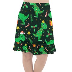 Christmas Funny Pattern Dinosaurs Fishtail Chiffon Skirt by Uceng