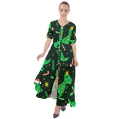 Christmas Funny Pattern Dinosaurs Waist Tie Boho Maxi Dress by Uceng