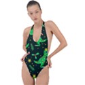 Christmas Funny Pattern Dinosaurs Backless Halter One Piece Swimsuit View1