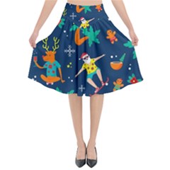 Colorful Funny Christmas Pattern Flared Midi Skirt by Uceng