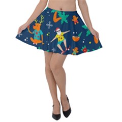 Colorful Funny Christmas Pattern Velvet Skater Skirt by Uceng