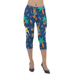 Colorful Funny Christmas Pattern Lightweight Velour Capri Leggings  by Uceng