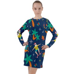 Colorful Funny Christmas Pattern Long Sleeve Hoodie Dress by Uceng