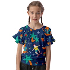 Colorful Funny Christmas Pattern Kids  Cut Out Flutter Sleeves