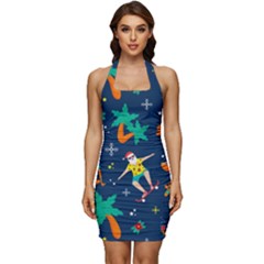 Colorful Funny Christmas Pattern Sleeveless Wide Square Neckline Ruched Bodycon Dress by Uceng