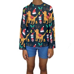 Funny Christmas Pattern Background Kids  Long Sleeve Swimwear by Uceng