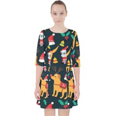 Funny Christmas Pattern Background Quarter Sleeve Pocket Dress