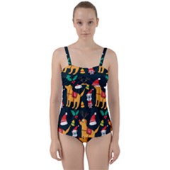 Funny Christmas Pattern Background Twist Front Tankini Set