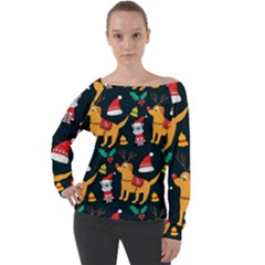 Funny Christmas Pattern Background Off Shoulder Long Sleeve Velour Top by Uceng