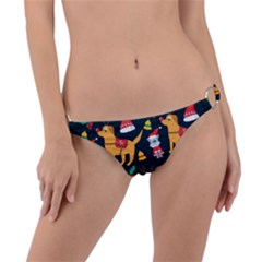 Funny Christmas Pattern Background Ring Detail Bikini Bottom