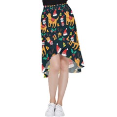 Funny Christmas Pattern Background Frill Hi Low Chiffon Skirt by Uceng