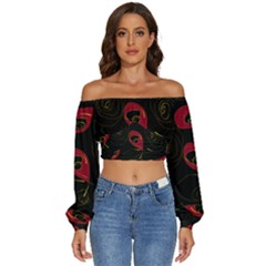 Fish 7 Long Sleeve Crinkled Weave Crop Top