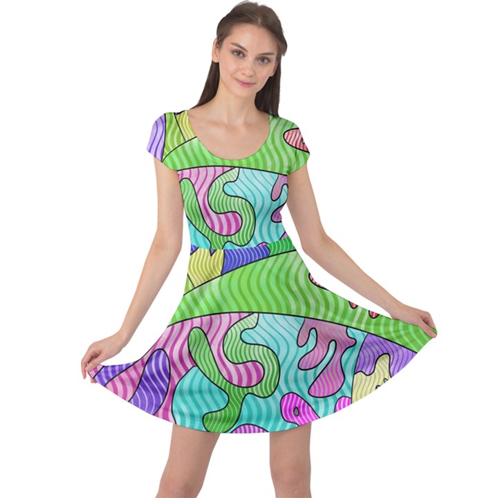 Colorful stylish design Cap Sleeve Dress