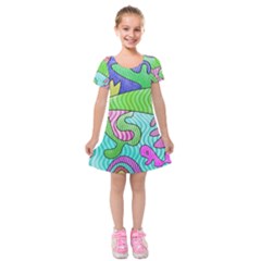 Colorful Stylish Design Kids  Short Sleeve Velvet Dress by gasi