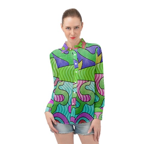 Colorful Stylish Design Long Sleeve Chiffon Shirt by gasi