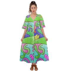 Colorful Stylish Design Kimono Sleeve Boho Dress by gasi