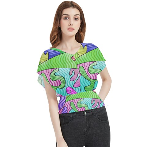 Colorful Stylish Design Butterfly Chiffon Blouse by gasi