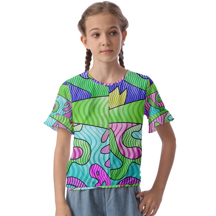 Colorful stylish design Kids  Cuff Sleeve Scrunch Bottom Tee