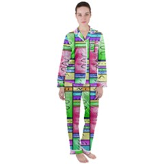 Colorful Pattern Women s Long Sleeve Satin Pajamas Set	 by gasi