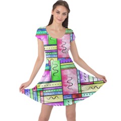 Colorful Pattern Cap Sleeve Dress by gasi