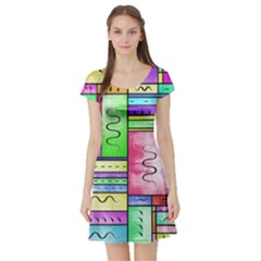 Colorful Pattern Short Sleeve Skater Dress by gasi