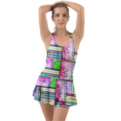 Colorful Pattern Ruffle Top Dress Swimsuit by gasi