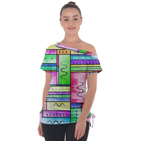 Colorful Pattern Off Shoulder Tie-up Tee by gasi