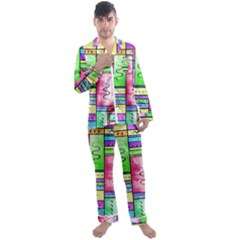 Colorful Pattern Men s Long Sleeve Satin Pajamas Set by gasi