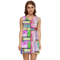 Colorful Pattern Tiered Sleeveless Mini Dress by gasi