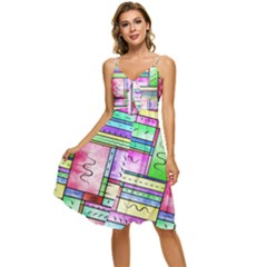 Colorful Pattern Sleeveless Tie Front Chiffon Dress by gasi