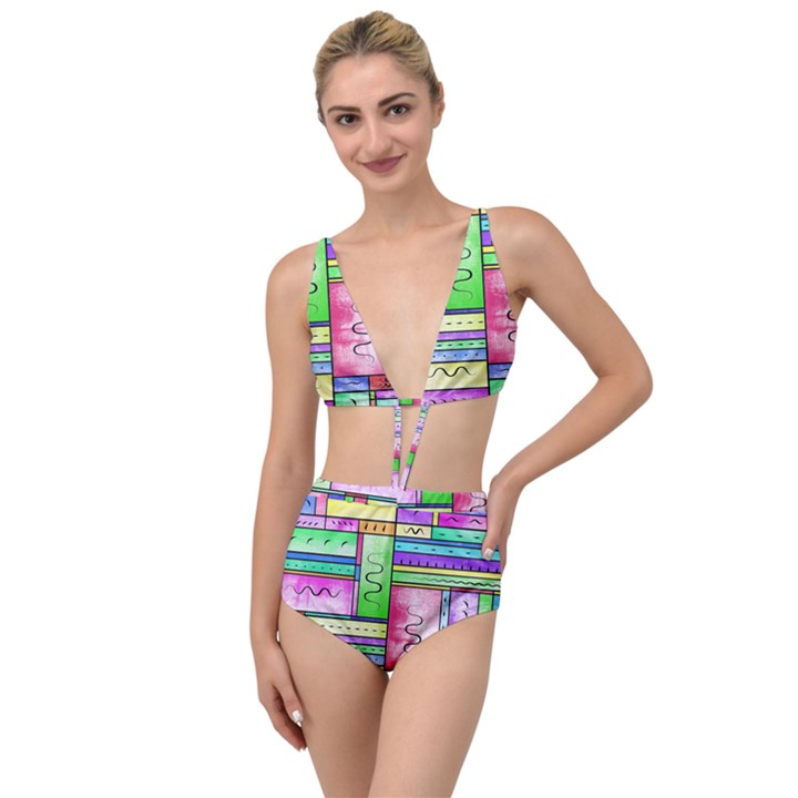 Colorful pattern Tied Up Two Piece Swimsuit