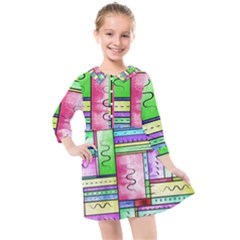 Colorful Pattern Kids  Quarter Sleeve Shirt Dress by gasi