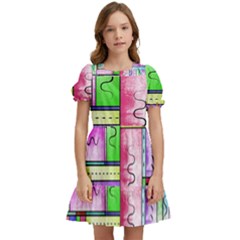 Colorful Pattern Kids  Puff Sleeved Dress by gasi