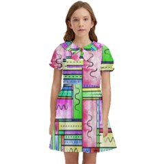 Colorful Pattern Kids  Bow Tie Puff Sleeve Dress by gasi