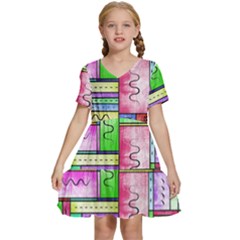 Colorful Pattern Kids  Short Sleeve Tiered Mini Dress