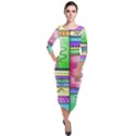 Colorful pattern Quarter Sleeve Midi Velour Bodycon Dress View1