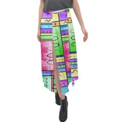 Colorful Pattern Velour Split Maxi Skirt by gasi