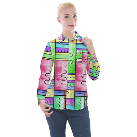 Colorful Pattern Women s Long Sleeve Pocket Shirt by gasi