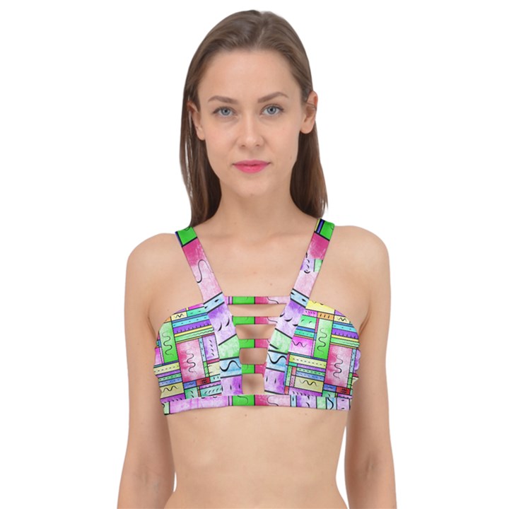 Colorful pattern Cage Up Bikini Top