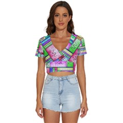 Colorful Pattern V-neck Crop Top by gasi