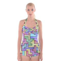 Colorful Stylish Design Boyleg Halter Swimsuit  by gasi