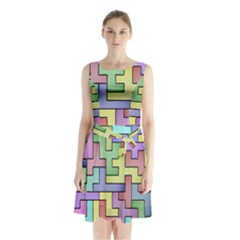 Colorful Stylish Design Sleeveless Waist Tie Chiffon Dress by gasi