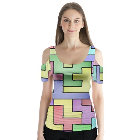 Colorful Stylish Design Butterfly Sleeve Cutout Tee  by gasi